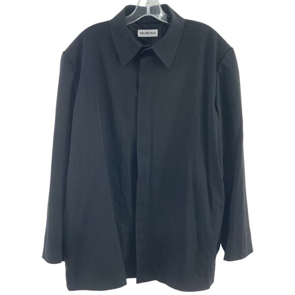 Balenciaga Black Wool Blend Tailored Shirt Jacket Men's Size 40/L Preowned
